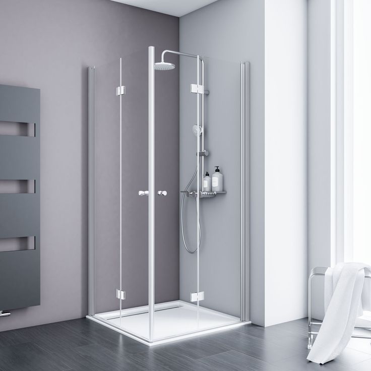 Schulte Eckdusche 'Alexa Style 2.0', Drehfalttür aus 5 mm ESG-Sicherheitsglas, klar, aluminiumfarben, 90 x 90 x 192 cm
