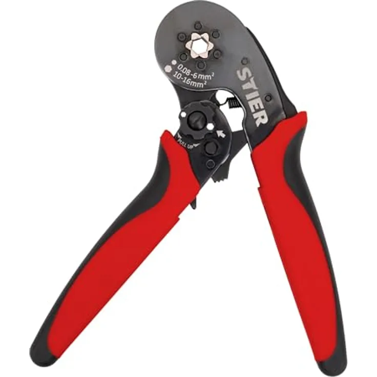 STIER Crimpzange für Aderendhülsen Sechskant-Pressung 16 mm², Quetschzange, Presszange, Aderendhülsenzange Sechskant, ergonomisch geformter Griff