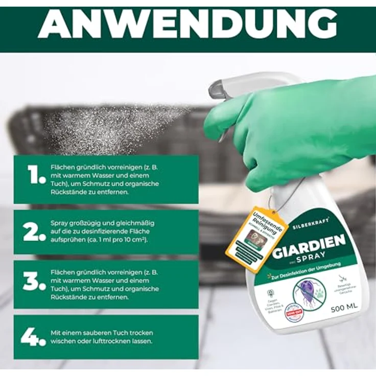 Silberkraft Giardienspray 500 ml, Hygienespray gegen Giardien, Bakterien, Viren & Pilze für Tierumgebung - Desinfektionsspray für Näpfe, Böden & Tierplätze mit gratis E-Book per QR-Code – Bild 5