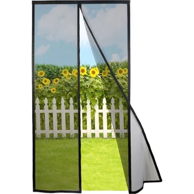 Risareyi Magnet Fliegengitter Balkontür 95x230cm, Schwarz, selbstschließend, ohne Bohren, für Terrassentür und Schiebetür – Bild 1