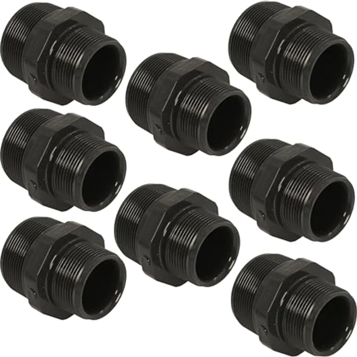 HAF Doppelnippel PVC Fittings 2" x 1 1/2", Außengewinde, grau, 8-teilig, PN16 für Verrohrung – Bild 1