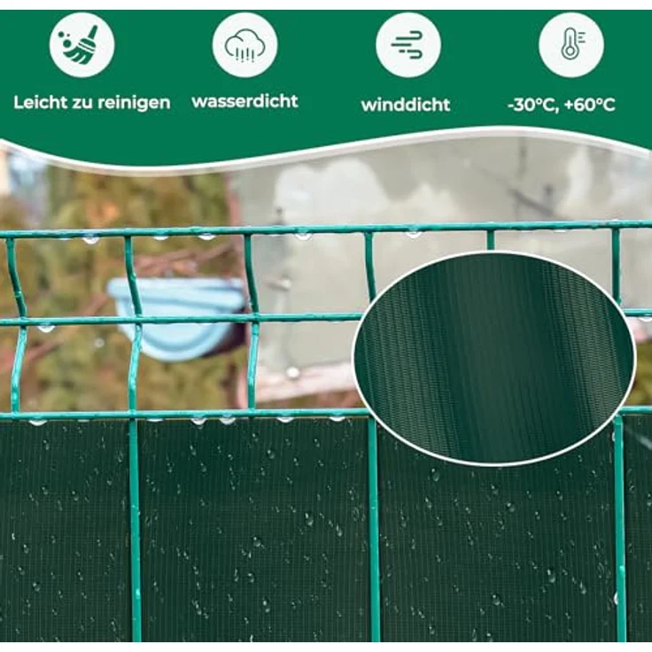 Intergo PVC Sichtschutzstreifen 70m Rolle Grün, UV-beständig & reflexionsarm inkl. Befestigungsclips Gartensichtschutz – Bild 3