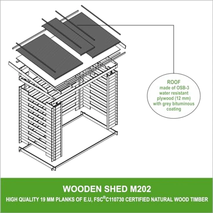 TIMBELA Holz Kaminholzregal TIMBELA M202, 2.63m² Holzhalter für Garten, B232xL146xH199 cm, wetterfestes Dach, einfache Montage – Bild 4