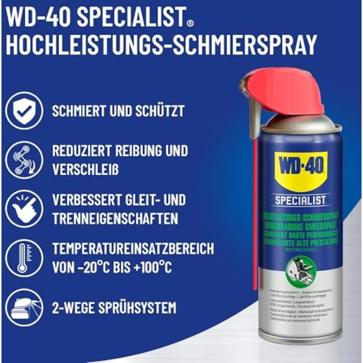 WD-40 PTFE-Schmierspray 'Specialist' 300 ml, vielseitiges Schmiermittel für Metalle, Glas, Vinyl, Kunststoffe und Gummi – Bild 2