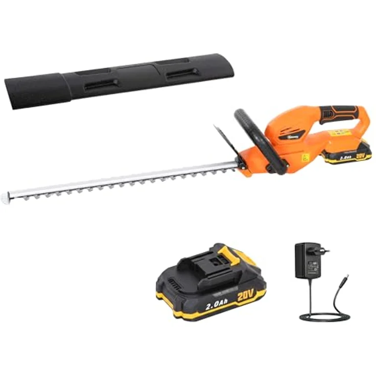 Outsunny Elektro Heckenschere, Akku Elektrischer Heckenschneider mit 100 W Motor, 51 cm doppelseitige Klinge, Orange, inkl. 2000-mAh-Akku und Ladegerät – Bild 1