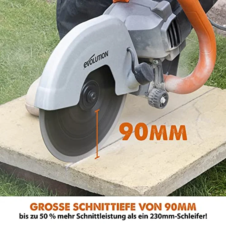 Evolution R230DCT Betonsäge, Elektrische Steinsäge mit 2000W Motor, 230 mm Scheibendurchmesser, 90 mm Schnitttiefe, für Mauerwerk und Beton – Bild 2