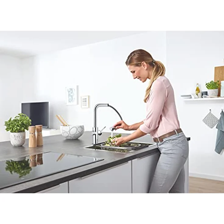 Grohe Blue Home Starterkit, Spültischarmatur mit L-Auslauf, herausziehbar, Edelstahl-Chrom, App-Steuerung, 3L/h sprudelndes Wasser – Bild 10