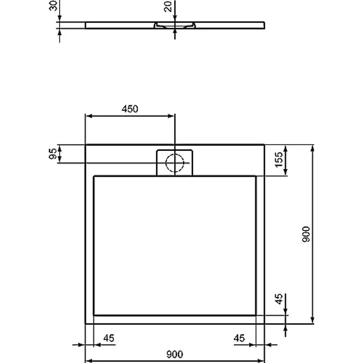 Ideal Standard Ultra Flat S i.life Quadrat-Brausewanne 900x900x30mm Carraraweiß – Bild 6