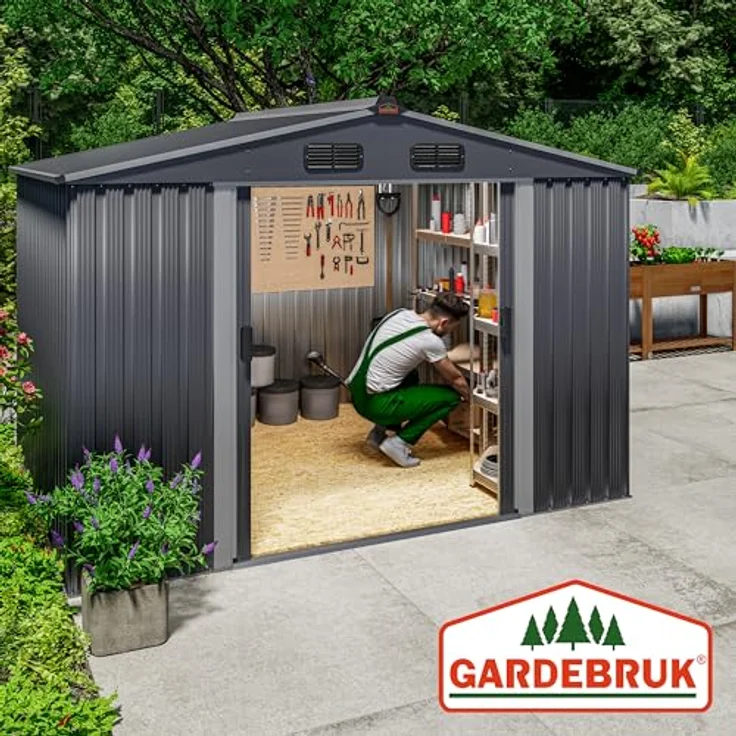 Gardebruk GARDEBRUK® XXL Metall Gerätehaus 5m² mit Fundament 260x205x180cm Schiebetür Metallic-Grau Geräteschuppen Gartenhaus 9m³ - Wetterfest, gute Belüftung, stabiles Fundament - Preisvergleich – Bild 5