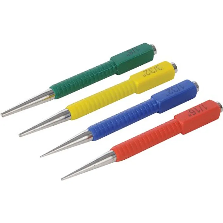 Silverline PC15 Durchschläge, 4-tlg. aus vergütetem Kohlenstoffstahl, mit mehrfarbigem Polypropylen-Überzug