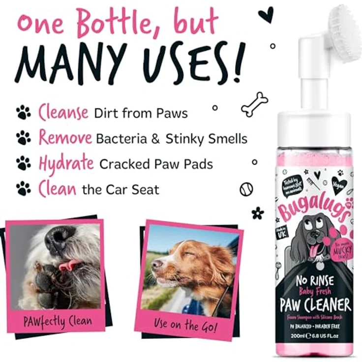 Bugalugs Hundepfotenreiniger, kein Ausspülen, Schaum, Katzen- und Hunde-Shampoo mit Silikonbürstenkopf, wasserlose Pflegeprodukte, Reisefreundlicher Pfotenreiniger für Hunde, besiegen Sie schlammige – Bild 2