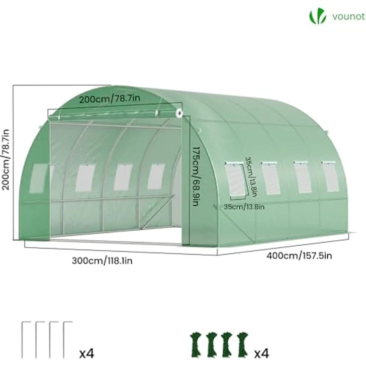 Gewächshaus Foliengewächshaus Winterfest Tomatenhaus Folientunnel, 4x3x2m 12m² - Vounot – Bild 6