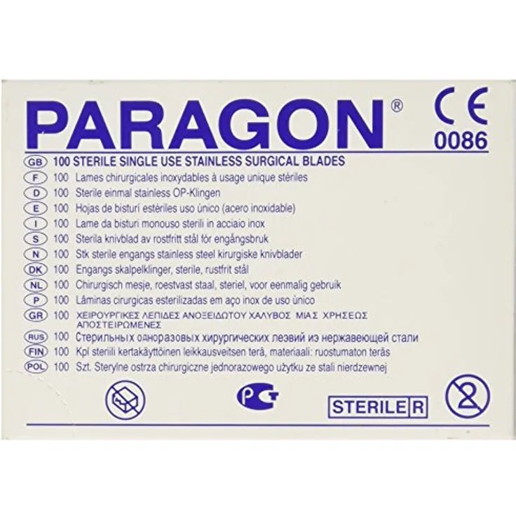 Paragon - Einweg-Skalpellklingen, steril, Größe Nr. 11, Edelstahl, Gammastrahlensterilisiert, Packung mit 100 Klingen in Einzelbeuteln