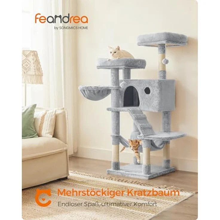 Feandrea Kratzbaum groß, Katzenbaum mit weichem Bezug, für große Katzen, Ombré-Grau-Weiß – Bild 2