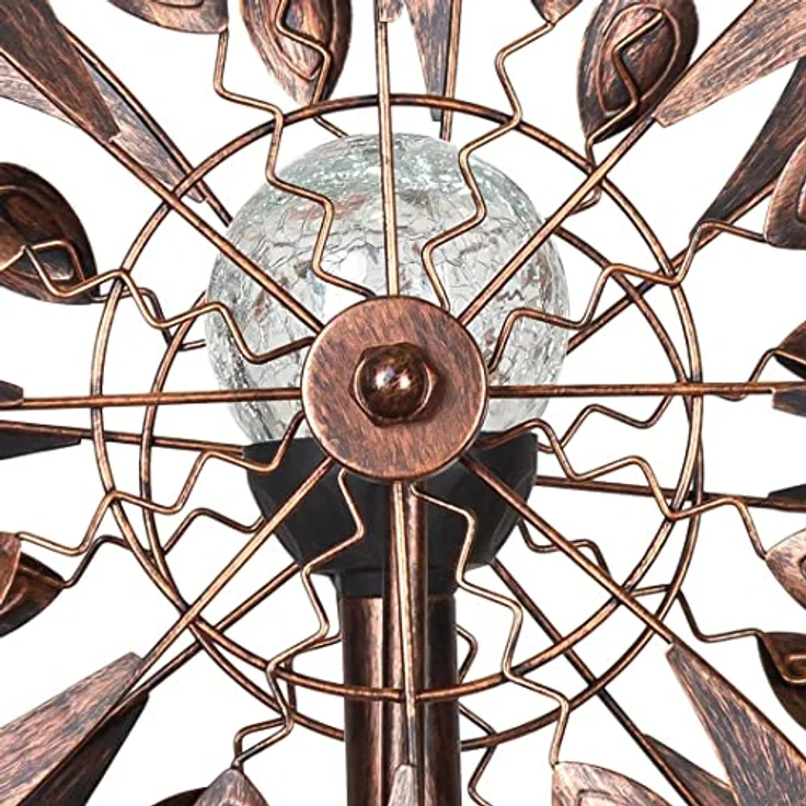 Kinetic Art Copper Dolphin Duett, Metall Windspiel mit 3D-Optik, Solarpanel und LED in Glaskugel, inklusive Bodenanker, wartungsfrei für den Garten – Bild 3