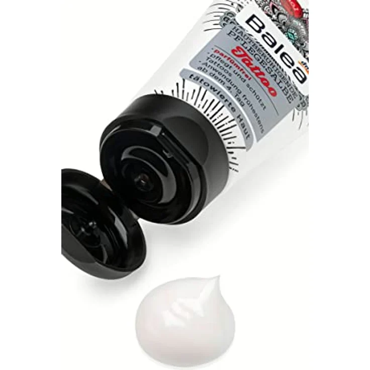 Balea Tattoopflege Hautberuhigende Pflegesalbe, 50 ml mit 5% Panthenol, vegan, parfümfrei, dermatologisch getestet – Bild 3