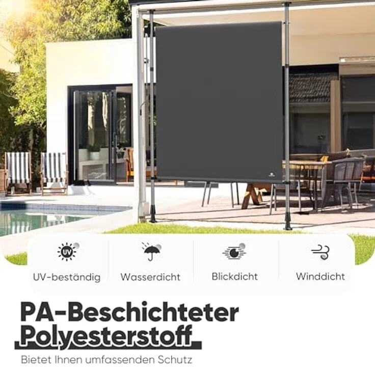 Strattore Ausziehbare Klemmmarkise / Senkrechtmarkise höhenverstellbar 150 x 310 cm - Anthrazit, UV- und witterungsbeständig – Bild 3