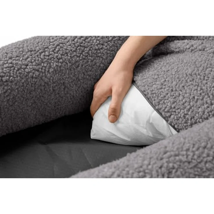 HUNTER Hundesofa KUMARA, grau, kuschelig weicher Teddyplüsch, rutschhemmende Unterseite, wendbares Innenkissen, großzügige Füllung, maschinenwaschbarer Bezug, Größe: 80 x 60 cm – Bild 4