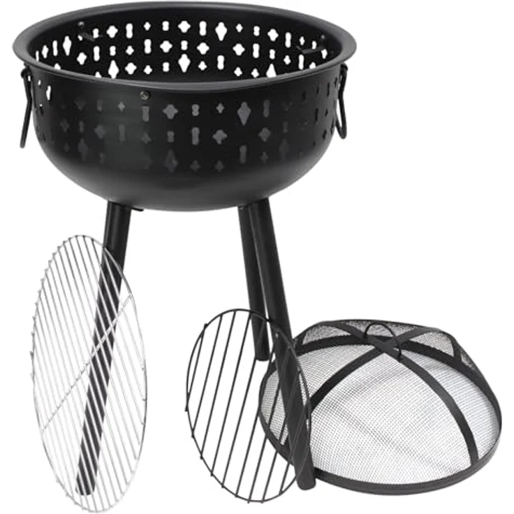 Dekoleidenschaft Grill "Black", tragbarer Holzkohlegrill aus mattschwarz lackiertem Metall, Edelstahl-Grillrost & abnehmbare Haube, Ø 49 cm – Bild 4