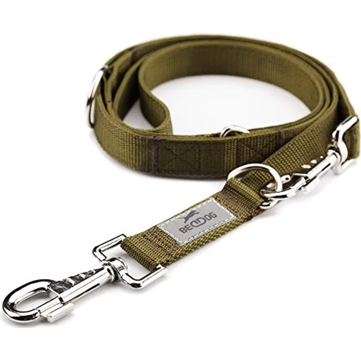 BedDog® Hundeleine Spike, verstellbar in 3 Längen, Doppel-Leine, Führ-Leine, Lauf-Leine, mittel-große und große Hunde, Gesamtlänge 2m - Khaki