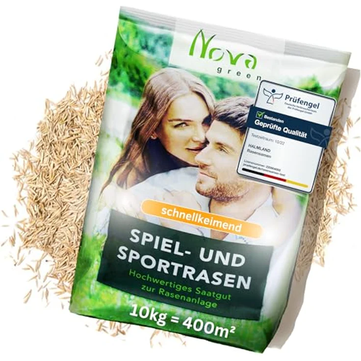 halmland Premium Rasensamen schnellkeimend 10kg, trockenresistent für 400m², ideal für Sport- und Spielrasen, SEHR GUT getestet – Bild 1