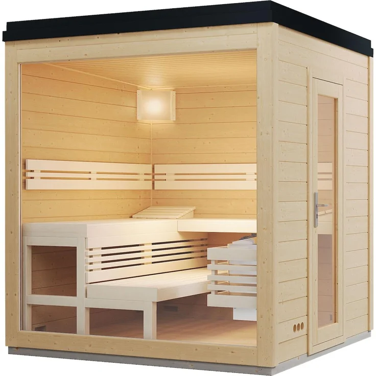 Infraworld Gartensauna CASA 1, Außensauna aus 70 mm Massivholz mit großzügiger Glasfront, 215,6 x 217,6 cm