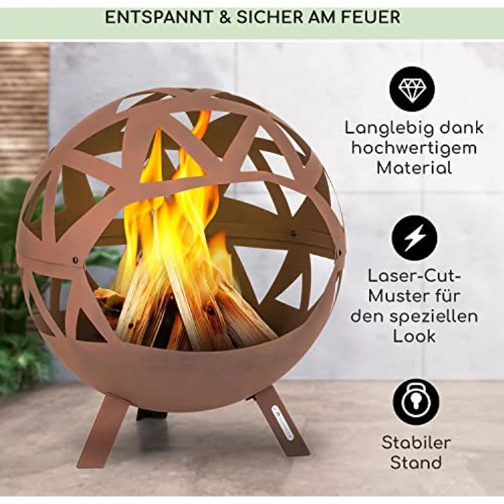Blumfeldt Feuerschale, Robuste Outdoor Stahl-Feuerschale 68 cm, Wetterfest, mit Standfuß, Garten & Camping – Bild 2