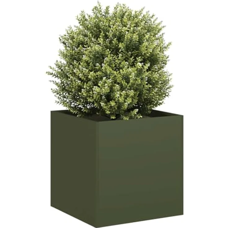 vidaXL Pflanzkübel Olivgrün 40x40x40 cm Kaltgewalzter Stahl, Pflanzschale, Garten-Garten-Pflanzkübel, Outdoor-Pflanzgefäß, Hochbeet – Bild 2