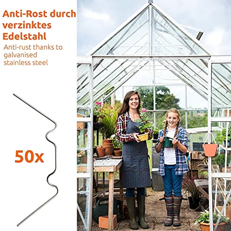 ECENCE 50x Gewächshaus-Klammern Edelstahl verzinkt Rostfrei und Sturmfest für Gewächshaus & Glashaus Hohlkammerstegplatten 95mm x 35mm – Bild 2