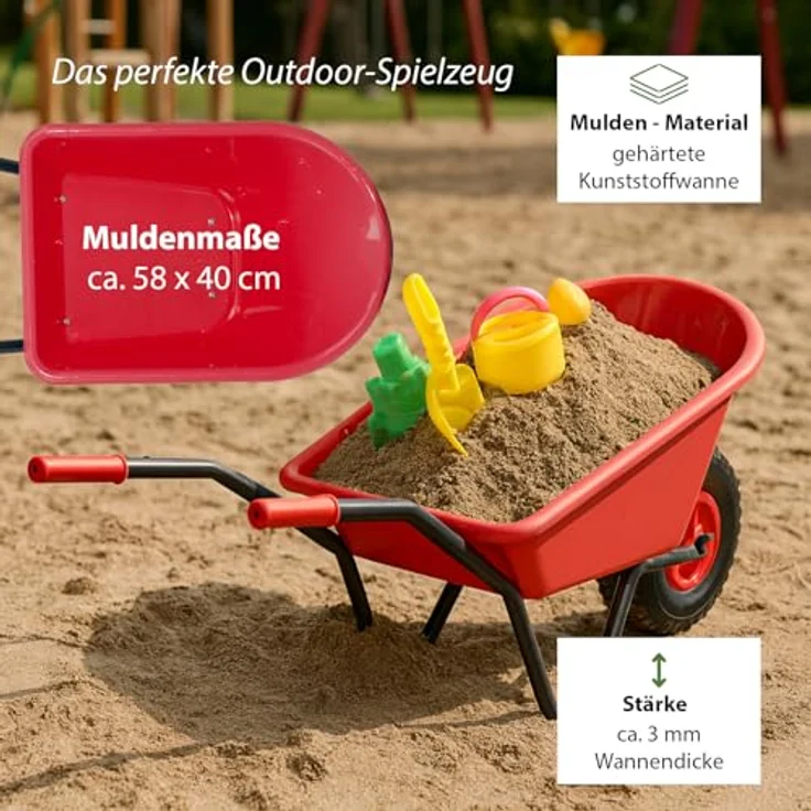 TRUTZHOLM Kinderschubkarre Uni, 40 kg Traglast, 3,6 kg leicht, pulverbeschichteter Stahlrahmen, rot, Vollgummirad – Bild 5