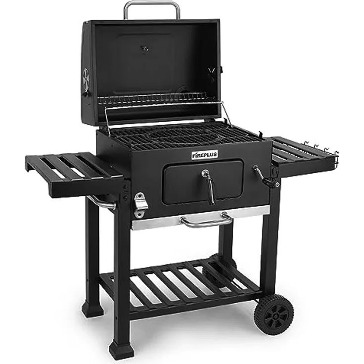 Amig - Holzkohlegrill, Fireplus Tragbarer Barbacue | Grill mit Rädern und Seitenablagen | Belüftungssystem und Aschebehälter | Stahlgrill 57 x 42 cm | Maße: 116,5 x 13,1 x 56 cm