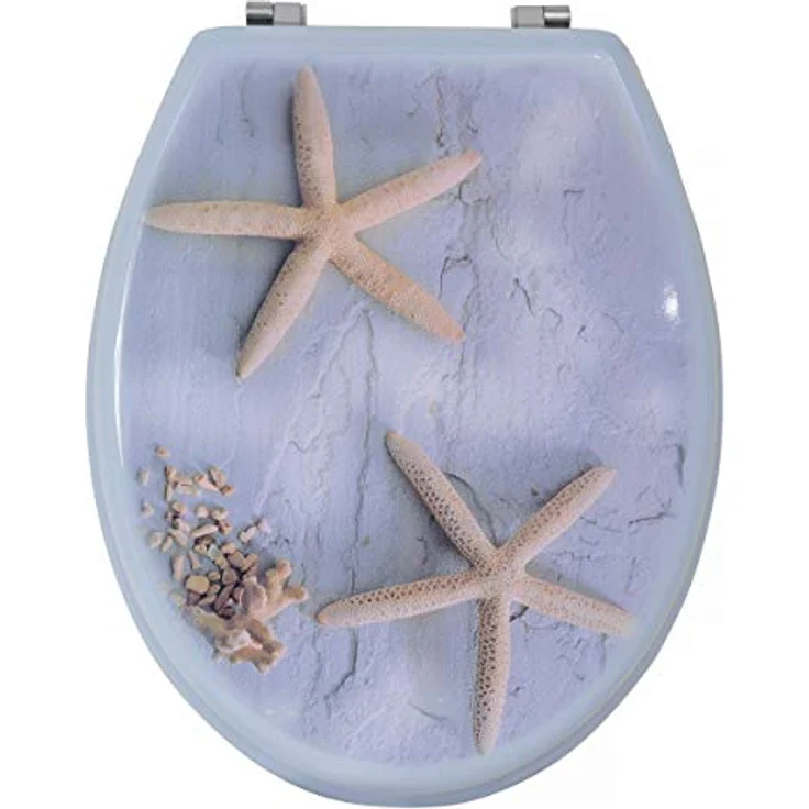 MSV WC-Sitz Seestern MDF, beige 42,5 cm x 36,5 cm x 5 cm, rostfreie Stahlscharniere, hygienische Oberfläche, rutschfest – Bild 1