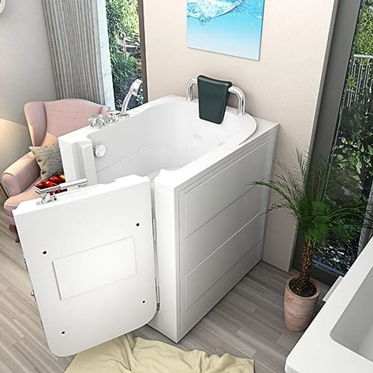 AcquaVapore S10-TH Senioren Badewanne, Sitzwanne mit Tür, schnelle Reinigung, Nackenstütze, extra tief, Edelstahlrahmen, glasfaserverstärkt – Bild 4