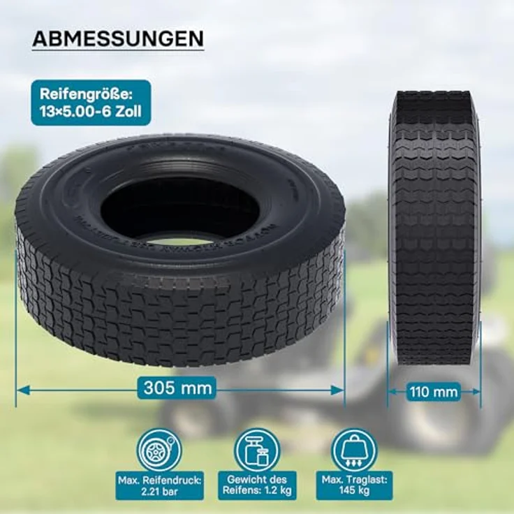 Wiltec - Mantel Rasenmäherreifen 13x5.00-6 Reifendecke Rasentraktor Aufsitzmäher Rasenmäher Zugkarren – Bild 3