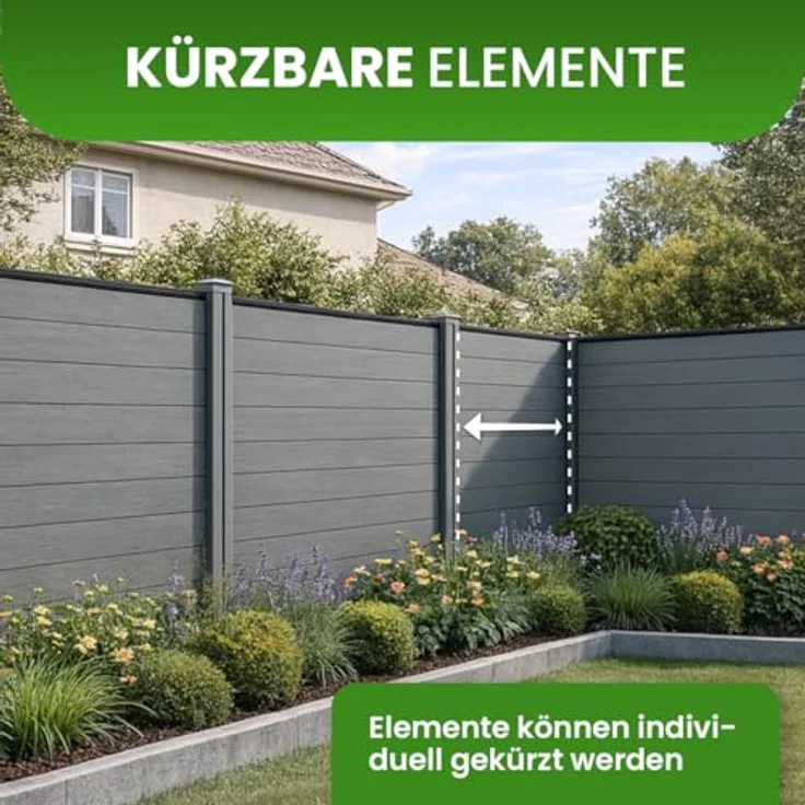 Gartenwelt Riegelsberger WPC Sichtschutzzaun Komplettset, grau, 1,89 m, robustes WPC-Material, flexibles Stecksystem, zuverlässiger Sicht- & Windschutz – Bild 5