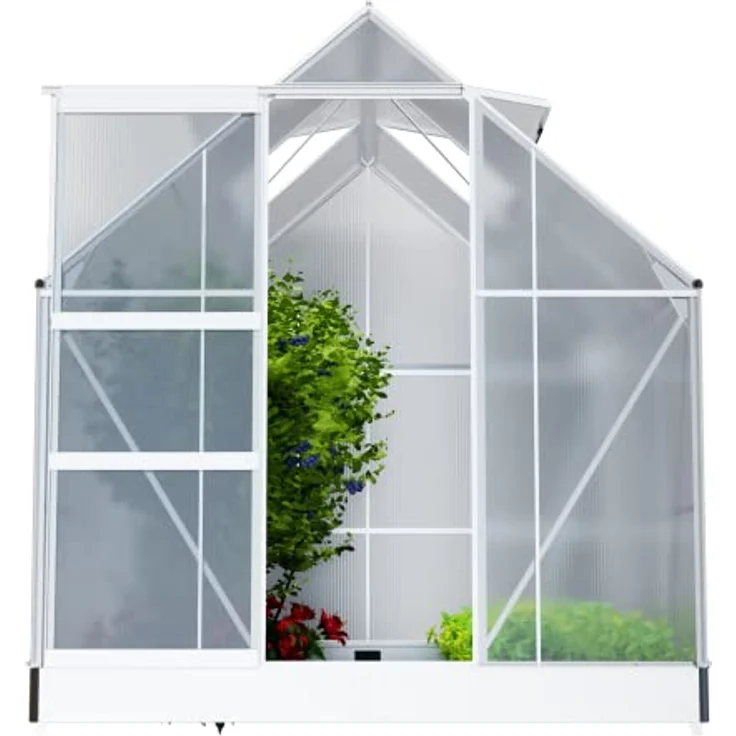 GARMIO® Gewächshaus CUNEO 190x190cm für den Garten, Alu Frühbeet inklusive Fundament, 2 Dachfenster Treibhaus Aufzucht Pflanzenhaus Tomatenhaus 3,7m² UV-Schutz – Bild 3