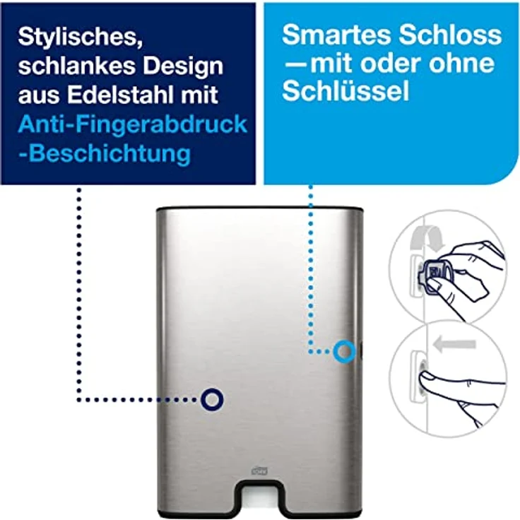 Tork Xpress Spender für Multifold Papierhandtücher 460004, H2 Handtuchspender aus gebürstetem Edelstahl mit Anti-Fingerabdruckschutz, platzsparendes Design, für Einzelblattentnahme – Bild 2
