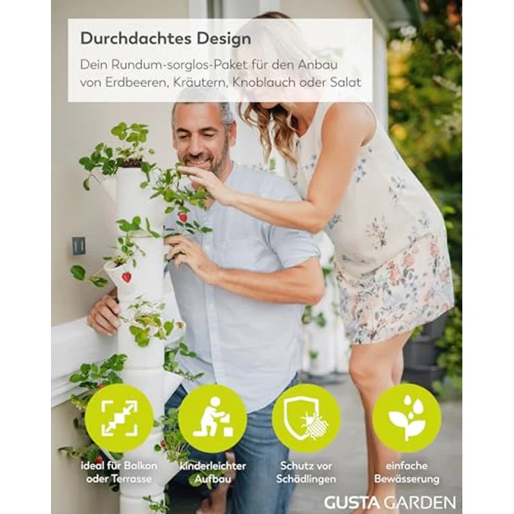Gusta Garden Hochbeet, Sissi Strawberry Erdbeerbaum Classic Weiß - Vertikales Pflanzsystem für gesunde Erdbeeren – Bild 3