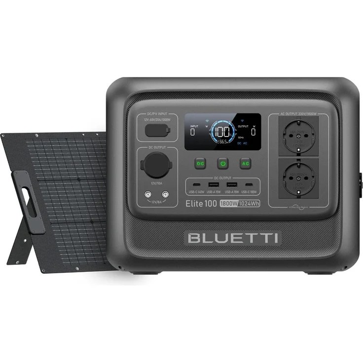 BLUETTI Elite 100 V2, Tragbare Power Station mit 1024Wh LFP Batterie, 2 x 1800W AC Ausgängen, Solar Generator für Camping und Stromausfälle