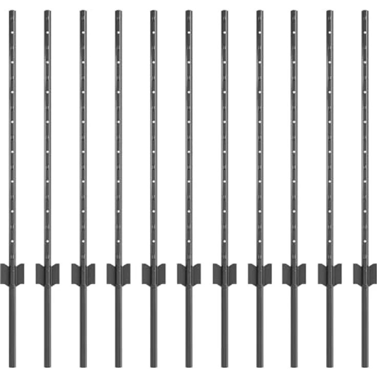 vidaXL U-Post Zaunpfosten, 11 Stück graue Metallstahlpfosten, 120 cm Höhe für Außenbereich – Bild 1