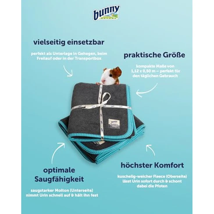 bunnyNATURE Bedding Easy Türkis - Waschbare PIPI-Pads für Meerschweinchen, Kaninchen - Weicher Fleece & Saugstarker Molton - Antiallergisch – Bild 3