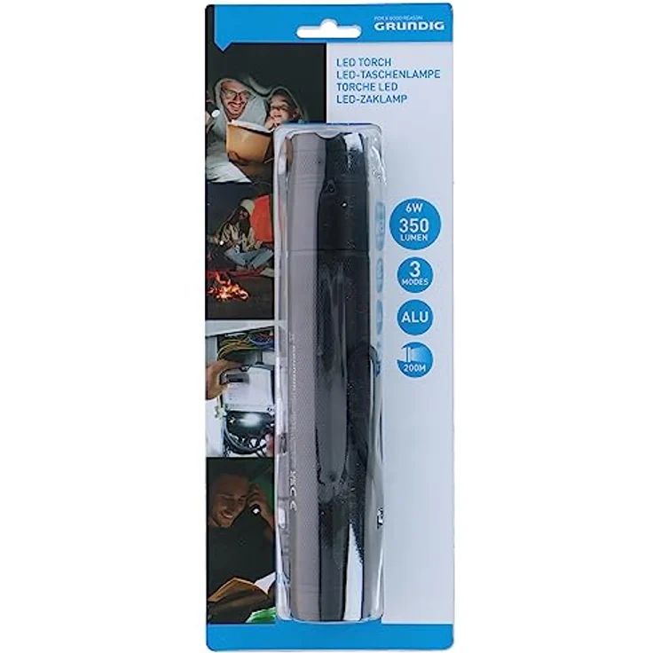 GRUNDIG LED Taschenlampe 350 Lumen - 6W - 200M Reichweite - 3 Leuchtmodi: Hoch, Niedrig, Pulsierend - Schwarz/Orange – Bild 2