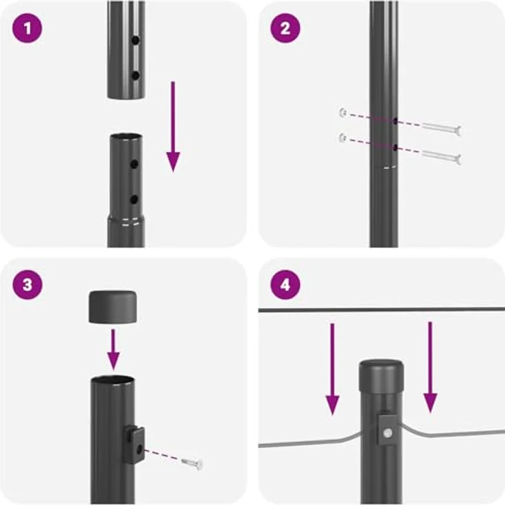vidaXL Zaunpfosten Set, 7 Stück aus galvanisiertem Stahl, grau, Ø32 mm, 210 cm, wetterfest, für Außenprojekte – Bild 8