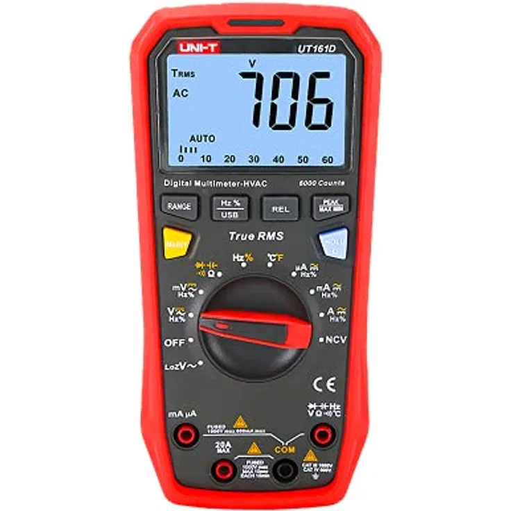 UNI-T Digitaler Universalmessgerät UT161D, Multimeter für AC/DC Spannung, Strom, Kapazität, Temperaturmessung, Diodentest, True RMS, modernes Design