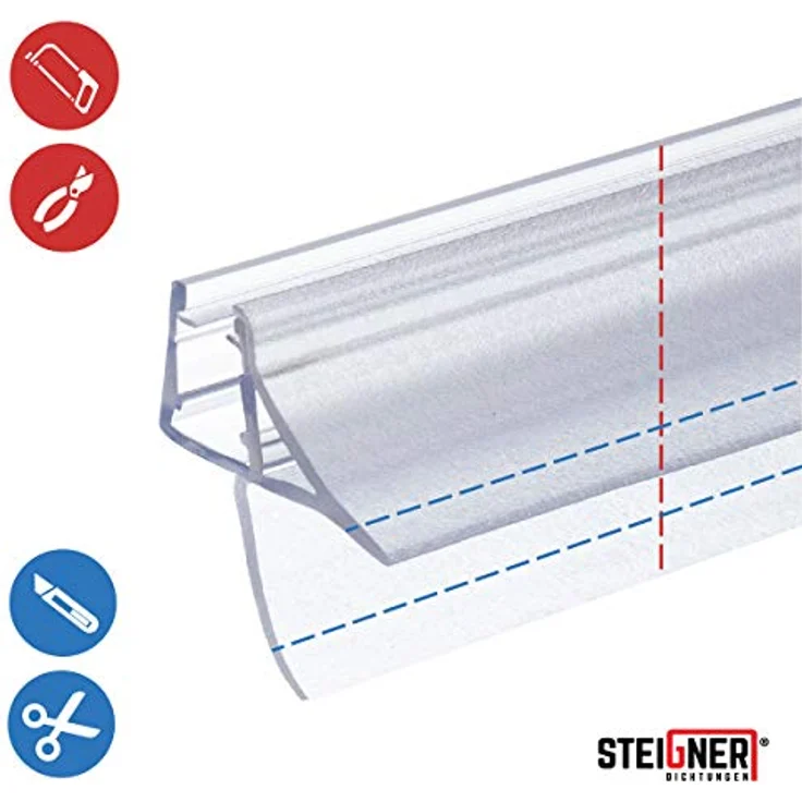 STEIGNER Duschdichtung UK09, 30cm, für Glasstärken 6/7/8 mm, gerade PVC Ersatzdichtung, 100% wasserdicht, schimmel- und kalkresistent – Bild 4