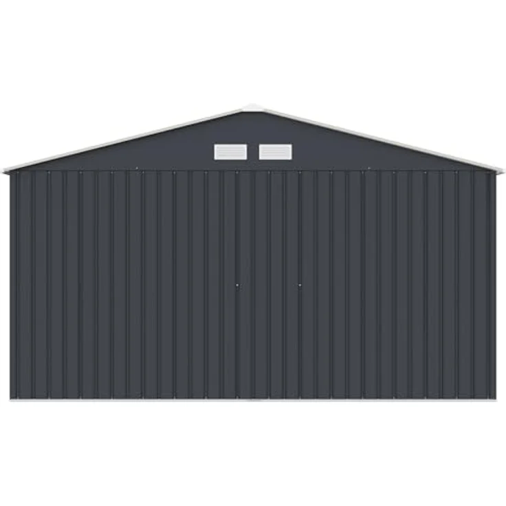 HATTORO S350 Metall Gerätehaus, 341x322x201 cm, Geräteschuppen mit Satteldach, Grau Anthrazit, inkl. Fundamentrahmen und Ventilation – Bild 8