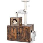 KOMFOTTEU Kratzbaum Katzenbaum, mit Katzenhaus, 77,5x49x132 cm, katzengerechte Katzentoiletten-Verkleidung, Kippsicherung, verstellbare Fußpolster - Preisvergleich