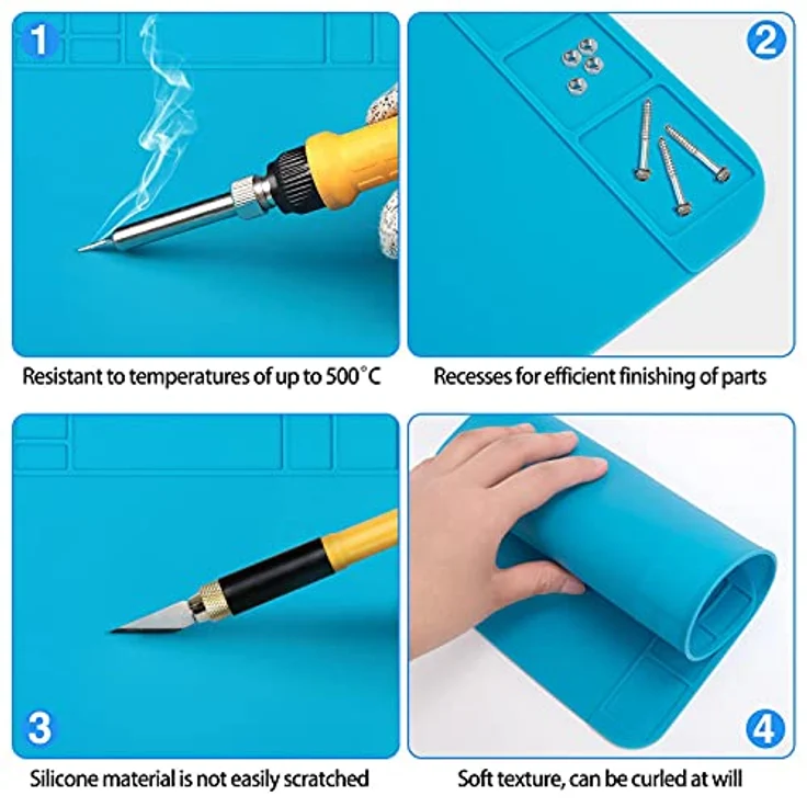 Generic Silikon 500℃ Hitzebeständige Magnetische Arbeitsmatte Silikonmatte, 30x20cm Lötmatte Antistatische Reparatur Matte Soldering Mat für Lötpistolen, Elektronik, Smartphone, Uhren, 1 – Bild 3