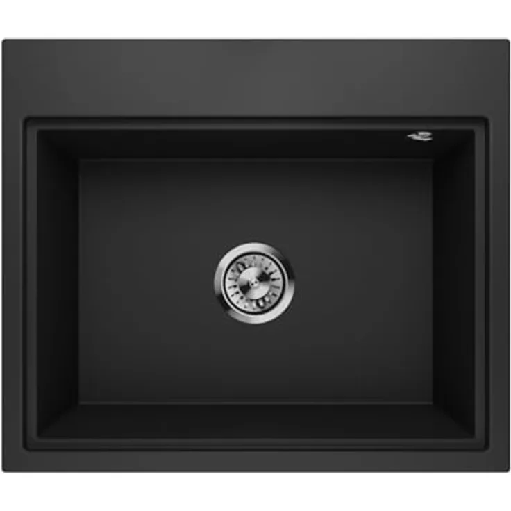 QLS Küchenspüle Comfort 0.0L, Granit-Spülbecken, 58x49,5cm mit Siphon, langlebig und kratzfest, Schwarz