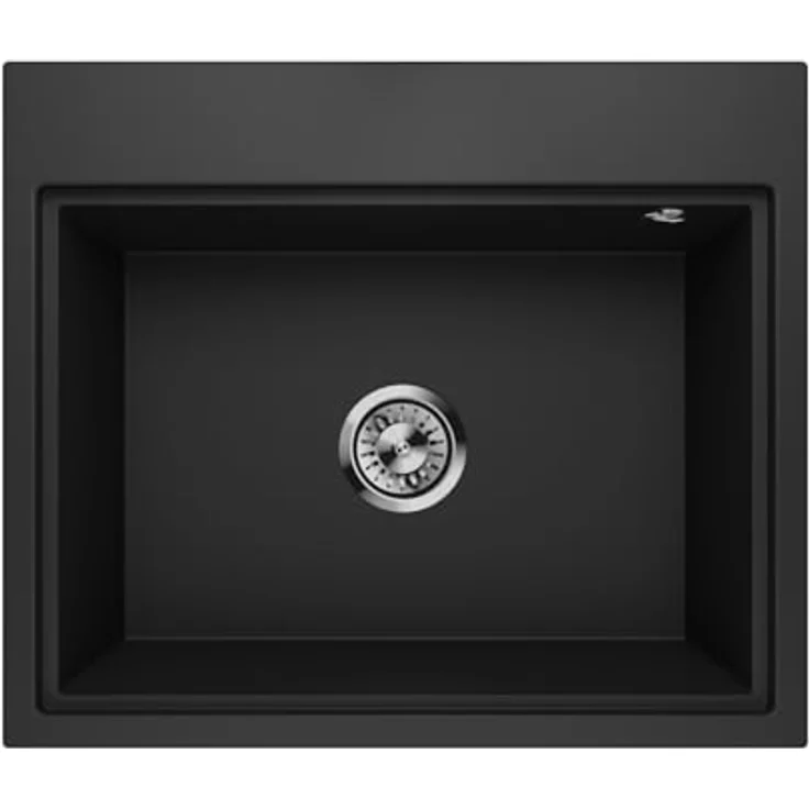 QLS Küchenspüle Comfort 0.0L, Granit-Spülbecken, 58x49,5cm mit Siphon, langlebig und kratzfest, Schwarz – Bild 1